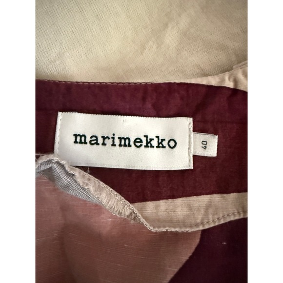 Marimekko Abstract‎ Print Short Sleeve Zipper Top Burgundy Tan Size 40 - Picture 6 of 8